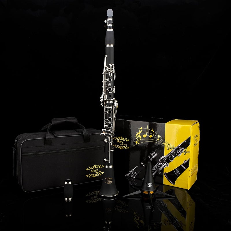 Glory GLY-PBK Professional Ebonite Bb Clarinet with 10 Reeds, Stand, Hard Case, Cleaning Cloth, Cork grease, Mouthpiece Brush and Pad Brush, Black - Image 5